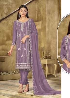 Mah E Rooh Exclusive Designer Heavy Faux Georgette Embroidered Sequence And Khatli Work Pakistani Suit Lavender Color DN 2741