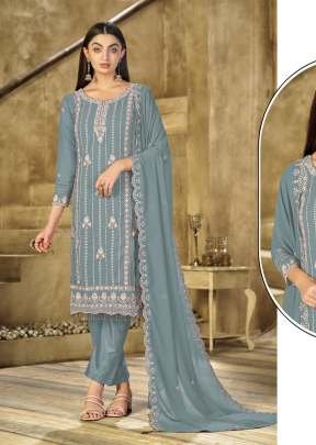 Mah E Rooh Exclusive Designer Heavy Faux Georgette Embroidered Sequence And Khatli Work Pakistani Suit Teal Color DN 2741