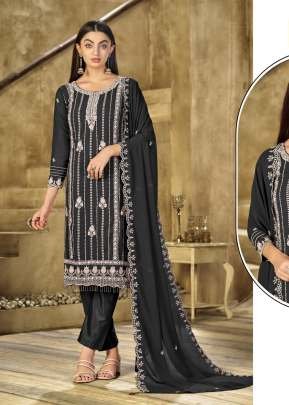 Mah E Rooh Exclusive Designer Heavy Faux Georgette Embroidered Sequence And Khatli Work Pakistani Suit Black Color DN 2741