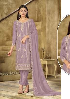 Mah E Rooh Exclusive Designer Heavy Faux Georgette Embroidered Sequence And Khatli Work Pakistani Suit Purple Color DN 2741