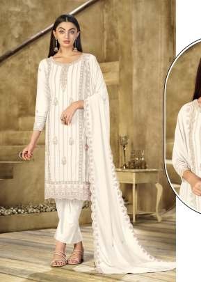 Mah E Rooh Exclusive Designer Heavy Faux Georgette Embroidered Sequence And Khatli Work Pakistani Suit White Color DN 2741