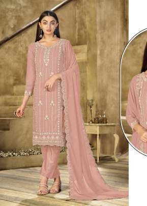 Mah E Rooh Exclusive Designer Heavy Faux Georgette Embroidered Sequence And Khatli Work Pakistani Suit Peach Color DN 2741