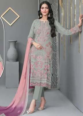 Mah-E-Rooh  Faux Georgette Pakistani Suit With Embroidered Sequence And Khatli Work Light Green Color DN 5206