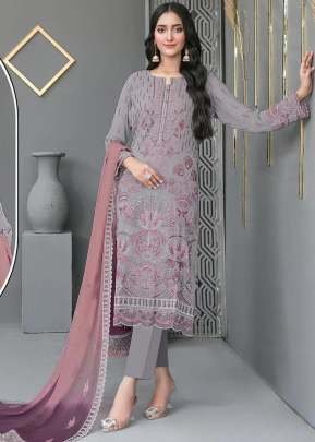 Mah-E-Rooh  Faux Georgette Pakistani Suit With Embroidered Sequence And Khatli Work Grey Color DN 5206
