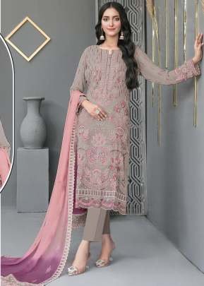 Mah-E-Rooh  Faux Georgette Pakistani Suit With Embroidered Sequence And Khatli Work Brown Color DN 5206