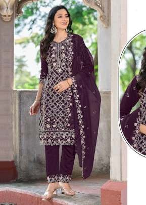 Mah E Rooh Heavy Chiffon With Embroidery And Sequence Work Pakistani Suit Dark Purple Color DN 4233