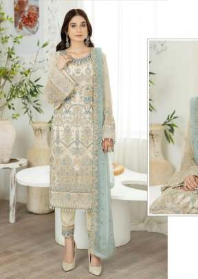 Mah E Rooh Heavy Faux Georgette Embroidery Sequence And Khatli Work Pakistani Suit Off White Color DN 5140