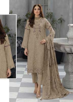 Mah E Rooh Heavy Faux Georgette With Sequence Embroidery Khatli Work Pakistani Suit Brown Rice Color DN 4188 