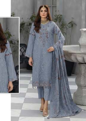 Mah E Rooh Heavy Faux Georgette With Sequence Embroidery Khatli Work Pakistani Suit Grey Color DN 4188 
