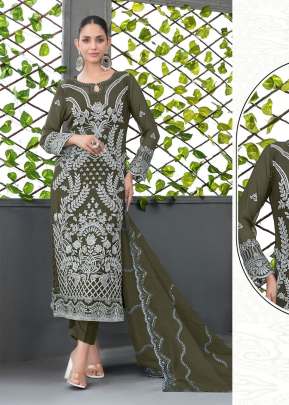 Mah E Rooh Heavy Faux Georgette With 3mm Sequence Embroidered Work & Khatli Work Pakistani Suit Mehndi Color DN 4187