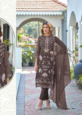Mah E Rooh  Heavy Faux Georgette With Sequence Embroidered Work & Khatli Work Pakistani Suit Brown Color DN 4182