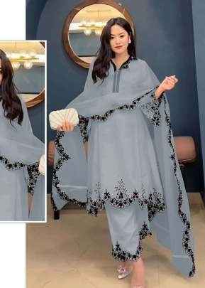  Mah E Rooh Heavy Faux Georgette with Embroidered work Pakistani Suit White Grey Color DN 5168
