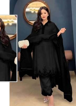  Mah E Rooh Heavy Faux Georgette with Embroidered Work Pakistani Suit Zaid Black Color DN 5168