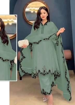  Mah E Rooh Heavy Faux Georgette with Embroidered work Pakistani Suit Light Green Color DN 5168