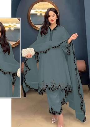  Mah E Rooh Heavy Faux Georgette with Embroidered work Pakistani Suit Sea Blue Color DN 5168