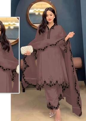  Mah E Rooh Heavy Faux Georgette with Embroidered work Pakistani Suit Brown Color DN 5168