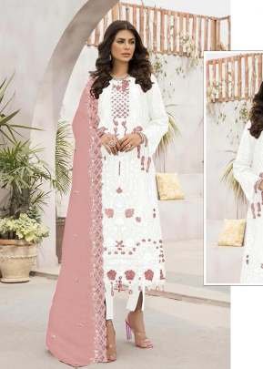 Mah-E-Rooh Premium Heavy Faux Georgette With Sequence Embroidered And Khatli Handwork Pakistani Suit White Color DN 5154 