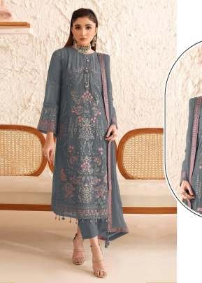 Mah-E-Rooh Premium Pakistani Suit In Faux Georgette With Embroidered Sequins And Khatli Work Grey Color DN 4216