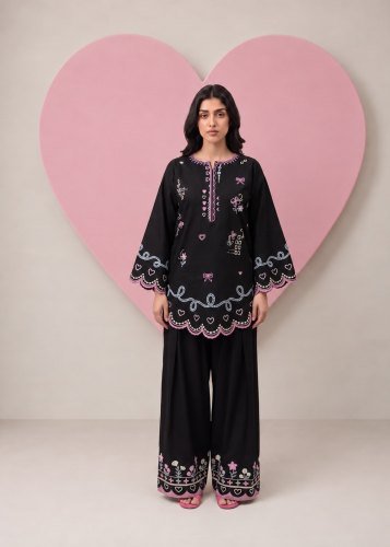 Mah E Room Fancy And Stylish  Top Palazzo Set Cotton Flex With Embroidered Work Black Color DN 4919