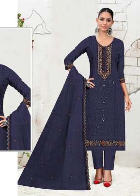 Mah E Room Organza With Embroidery Sequence Work & Khatli Work Pakistani Suit Blue Color DN 5185