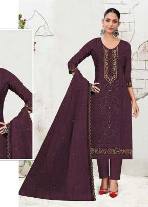 Mah E Room Organza With Embroidery Sequence Work & Khatli Work Pakistani Suit Maroon Color DN 5185