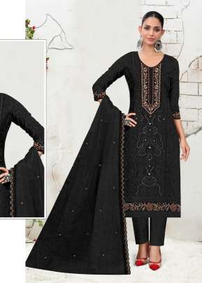 Mah E Room Organza With Embroidery Sequence Work & Khatli Work Pakistani Suit Black Color DN 5185