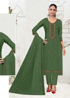 Mah E Room Organza With Embroidery Sequence Work & Khatli Work Pakistani Suit Green Color DN 5185