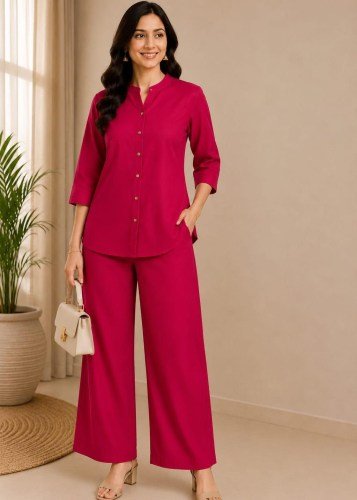 Exclusive Fancy Maitri Designer Cotton Bys Cord Set    Rani Pink 