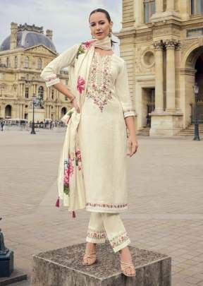 Maitri Presenting Women’s Pure Viscose Jacquard Kurti Pant Dupatta Set With Embroidered Sequence Work Off-White Color