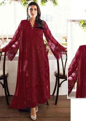 Maria A Heavy Faux Georgette With Exquisite Embroidery And Sequence Khatli Work Pakistani Suit Maroon Color DN 1190 