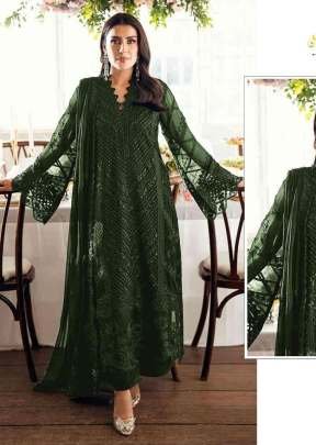 Maria A Heavy Faux Georgette With Exquisite Embroidery And Sequence Khatli Work Pakistani Suit Green  Color DN 1190 