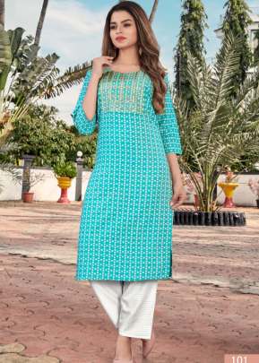 Mastani Designer 14kg Rayon Print Kurti With Palazzo Sky Color DN 101