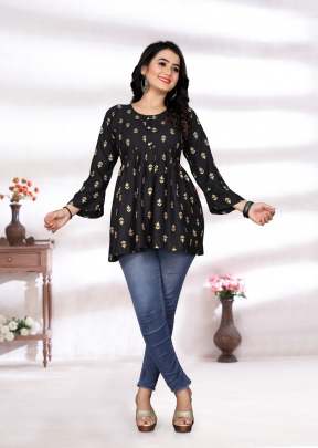 Modern India Vol 2 Rayon Western Printed Tops Black Color