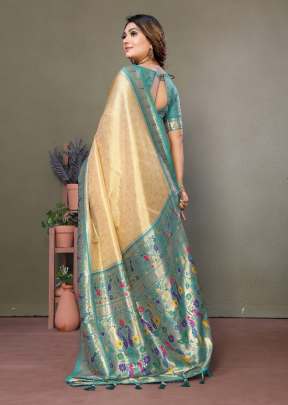 Mrudangi Pure Banarasi Tissue Silk Sarees With All Over Weaving Butties Banarasi Silk Sarees Beige Color