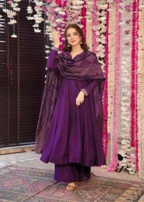 Muskan 2 Pure Viscose Chanderi With Sequence Coding With Embroidery Work Anarkali Kurti Purple Color 