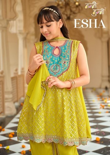 Nanni Munni Esha Chinon With Embroidery Work Top Dhoti And Dupatta Set