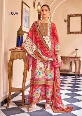 Natima Pure Crape Silk With Premium Digital Print Readymade Pakistani Suit Red Color DN 1004
