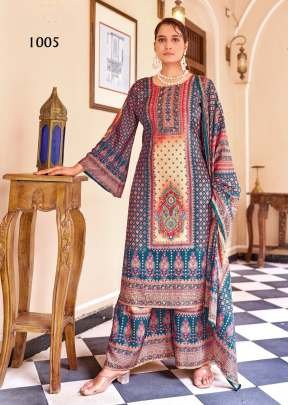 Natima Pure Crape Silk With Premium Digital Print Readymade Pakistani Suit Teal Color DN 1005