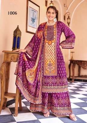 Natima Pure Crape Silk With Premium Digital Print Readymade Pakistani Suit Purple Color DN 1006