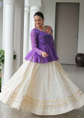 Navratri Festival Kora Cotton With Attractive Gota-Patti Lace With Bandhani Print Tops Lehenga Purple Color DN 1184