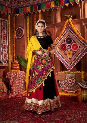 Navratri Festival Special Chaniya Choli Viscose Cotton And Thread With Mirror And Lampi Bordering Multi Color 