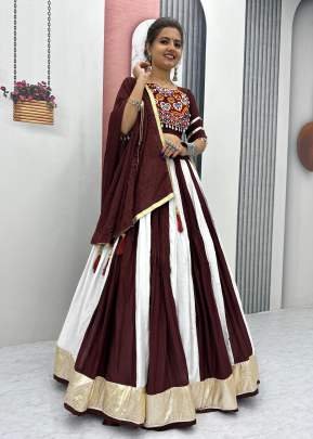 Navratri Special Pure Cotton And Gamthi Work With Lumpi Lace Border Lehenga Choli Maroon Color DN 260