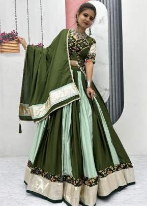 Navratri Special Pure Cotton Lumpi lace border with Ribbion work Lehenga Choli Green Color DN 262 