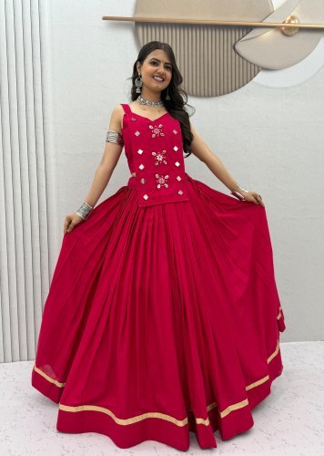Navratri Special Pure Cotton Lehenga Choli With Real Kodi And Mirror Handwork Rani Pink Color DN 581
