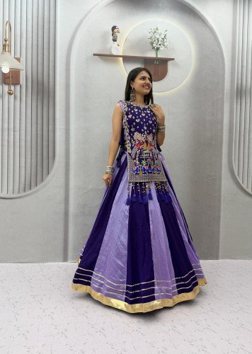 Navratri Special Vichitra Silk Lehenga Choli With Heavy Thread Sequence Work And Handwork Latkan Purple Color DN 579A