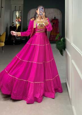 Navratri Style Pure Rayon And Embroidered With Gamthi Work And Koti Style Lehenga Choly Pink Color DN 1606