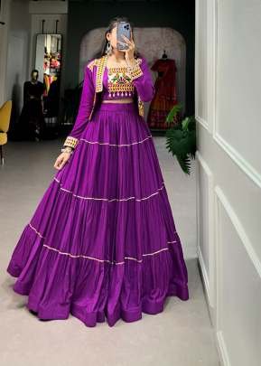Navratri Style Pure Rayon And Embroidered With Gamthi Work And Koti Style Lehenga Choly Purple Color DN 1606