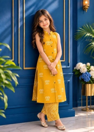  New Designer And Fancy Kurti Pent Cotton Blend With Print Yellow Color LFH HK DN 293