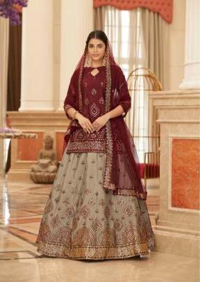 New Exclusive Embroidered Bridal Lehenga Choli Beige And Maroon Color DN 1966