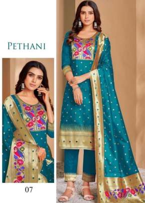 Paithani Vol 1 Jacquard Weaving Zari Work Paithani Silk Suit Teal Blue Color DN 07
